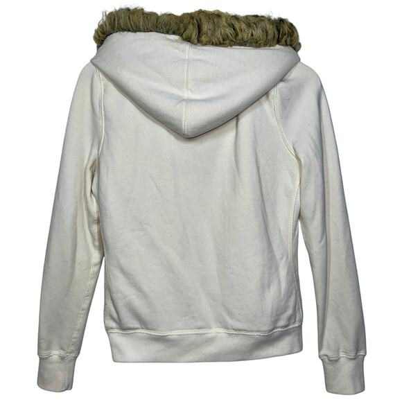 Abercrombie & Fitch Cream Tan Faux Fur Sherpa Hoodie Sweatshirt Jacket Womens L - Picture 2 of 10
